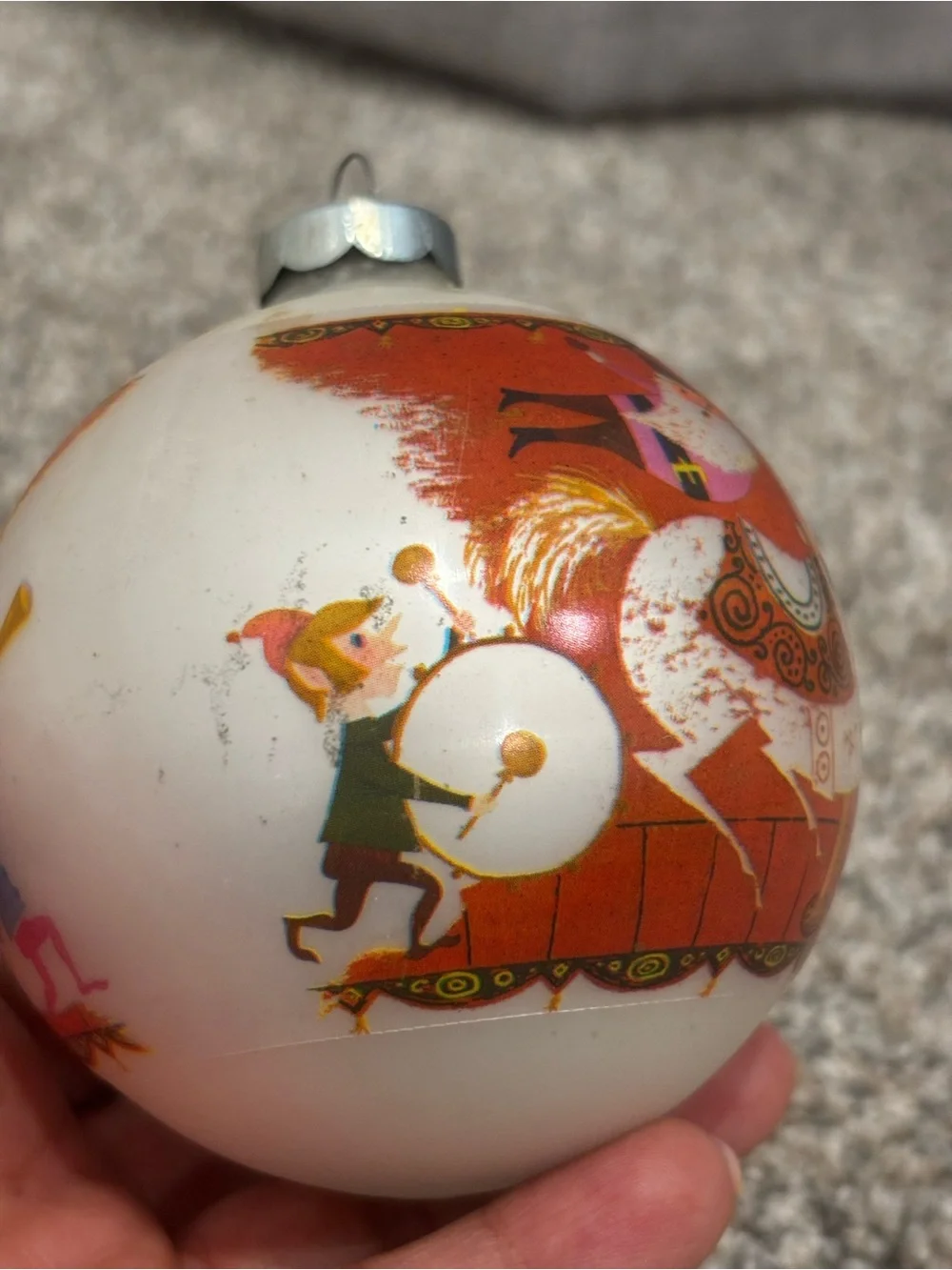 Vintage W. Rutherford Corning Glass Ornament Santa on Merry-Go-Round 3” USA Made